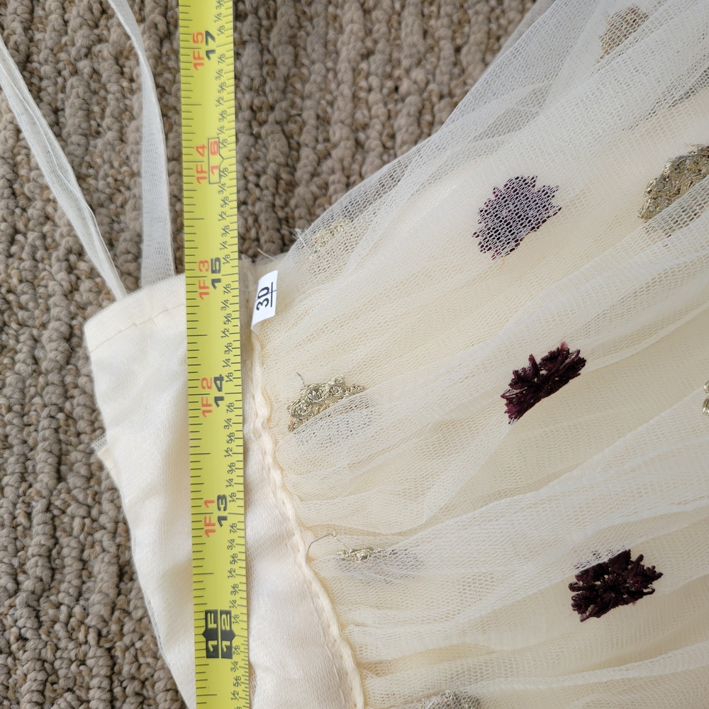 TULLE SKIRT FROM INDIA Elegant Polka Dot Skirt in Cream and Burgundy DRAWSTRING - Picture 14 of 16